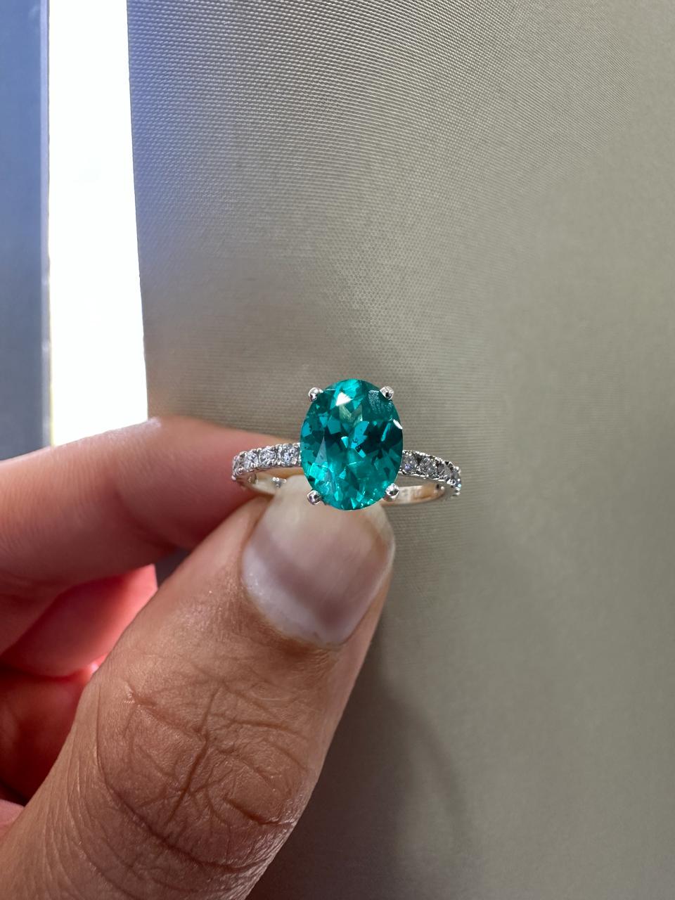2 CT Paraiba Tourmaline Moissanite Engagement Ring | 14K White Gold, Luxury Gift for her