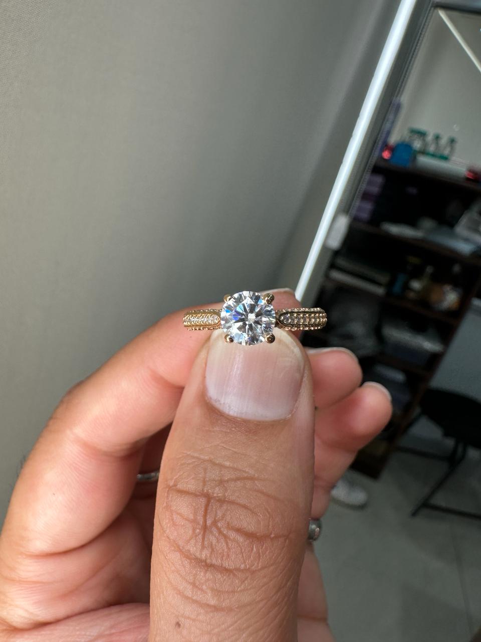1 CT Round Lab Diamond Engagement Ring, 14K Yellow Gold, IGI Certified Pavé Band