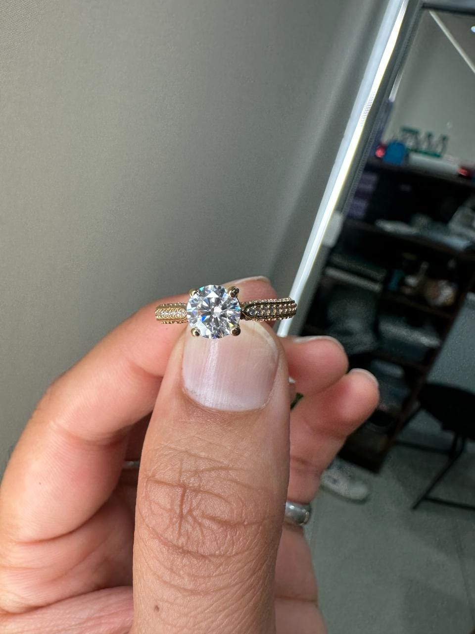 1 CT Round Lab Diamond Engagement Ring, 14K Yellow Gold, IGI Certified Pavé Band