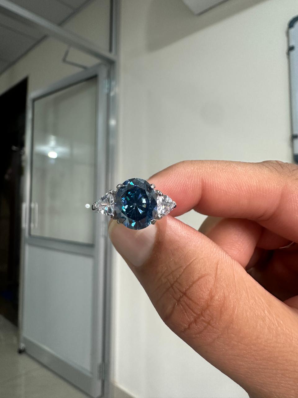 4CT Oval Alexandrite Three-Stone Ring | 14K White Gold, Moissanite Accents