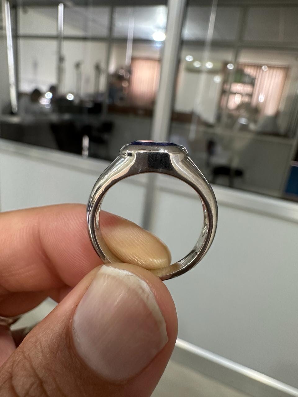 14K White Gold Tanzanite Dome Ring, Oval Blue Purple Gemstone, Modern Men's Band