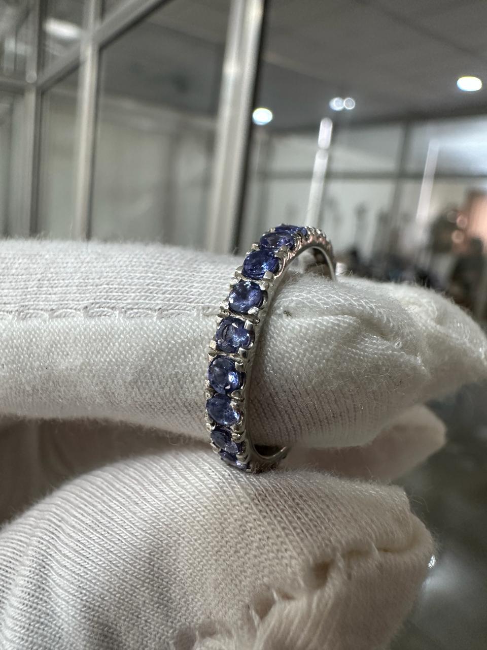 14k White Gold Tanzanite Eternity Band, Blue Purple Gemstone Wedding Ring