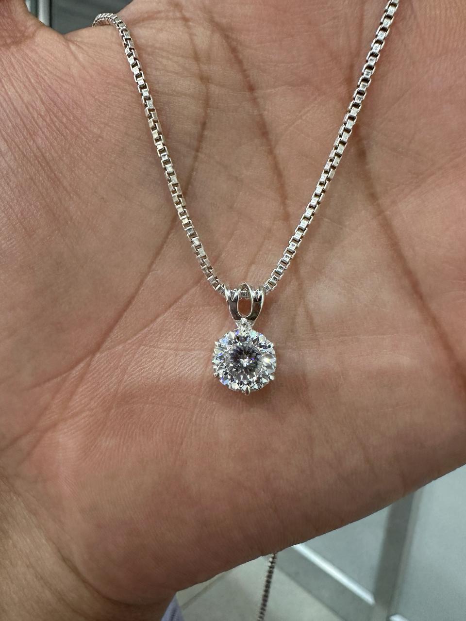 Portuguese Cut Moissanite Solitaire Pendant | 2.5 CT Round Brilliant Sterling Silver Necklace