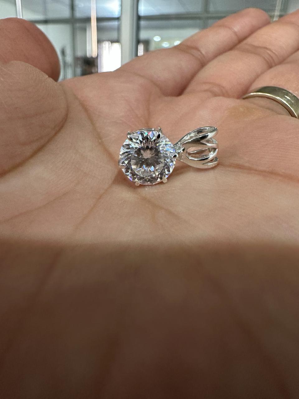 Portuguese Cut Moissanite Solitaire Pendant | 2.5 CT Round Brilliant Sterling Silver Necklace