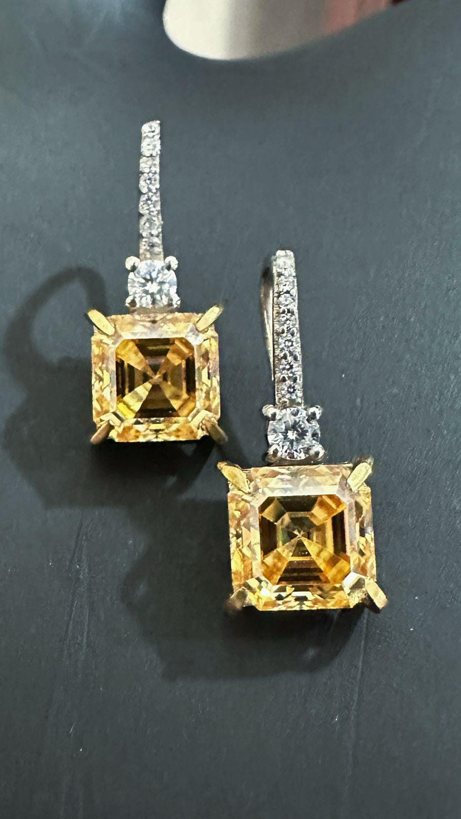 5CT Asscher Yellow Diamond Earrings | 14K White Gold Dangle Drop Earrings for her