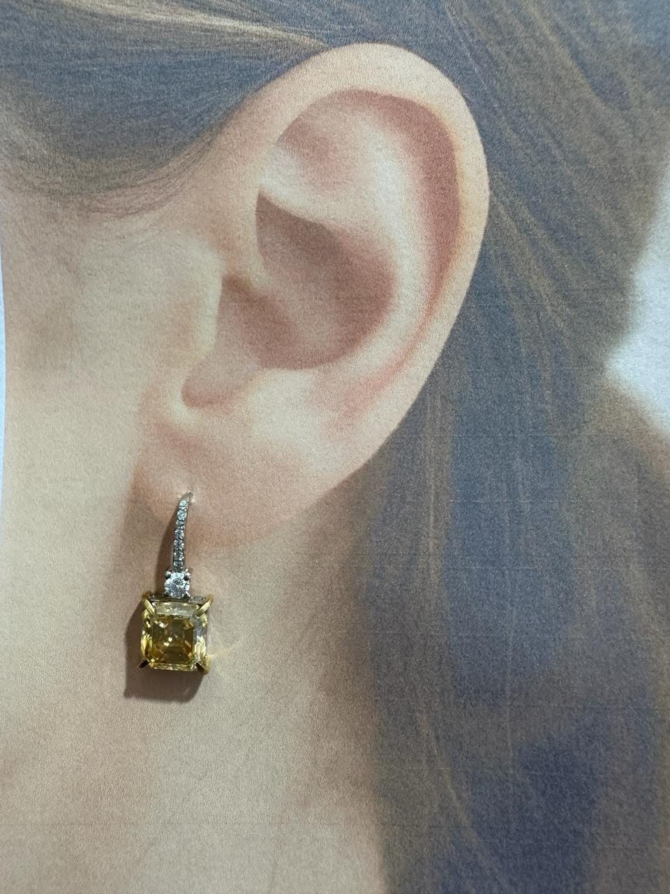 5CT Asscher Yellow Diamond Earrings | 14K White Gold Dangle Drop Earrings for her