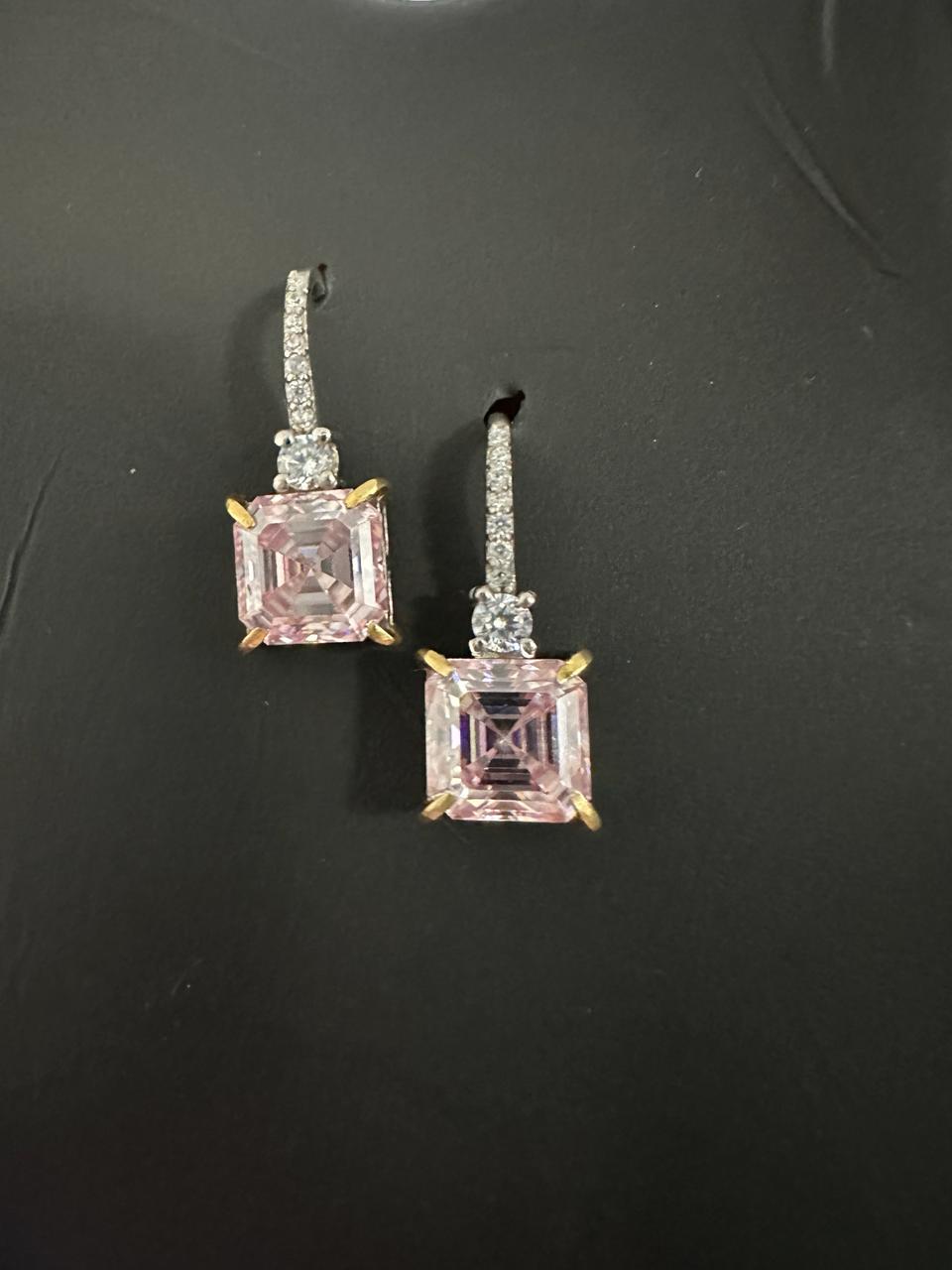 5 Ct Pink Asscher Cut Moissanite Drop Earrings, 14K White Gold, Anniversary Gift