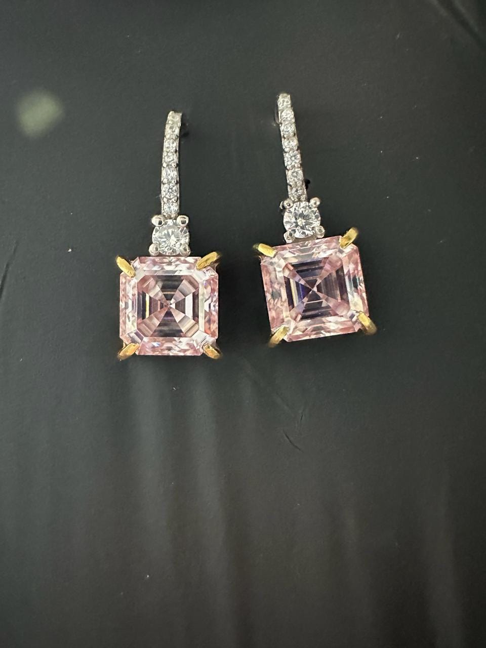 5 Ct Pink Asscher Cut Moissanite Drop Earrings, 14K White Gold, Anniversary Gift