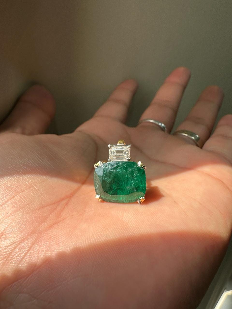 15 CT Emerald Pendant Necklace | 14K Gold Cushion Cut Moissanite Statement Jewelry
