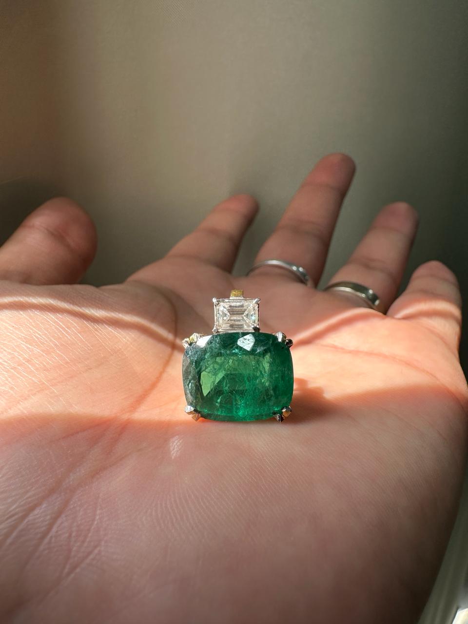 15 CT Emerald Pendant Necklace | 14K Gold Cushion Cut Moissanite Statement Jewelry