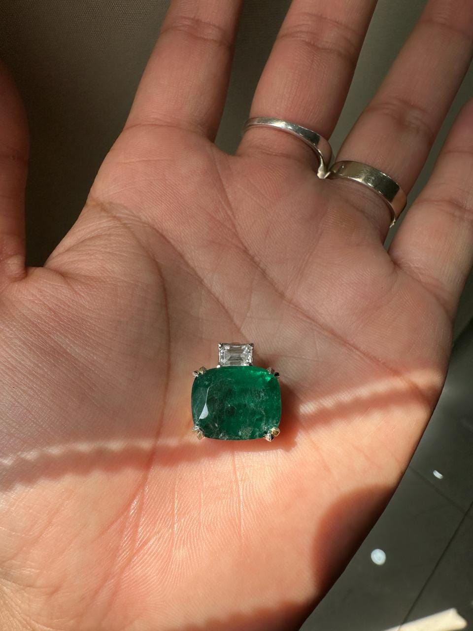 15 CT Emerald Pendant Necklace | 14K Gold Cushion Cut Moissanite Statement Jewelry