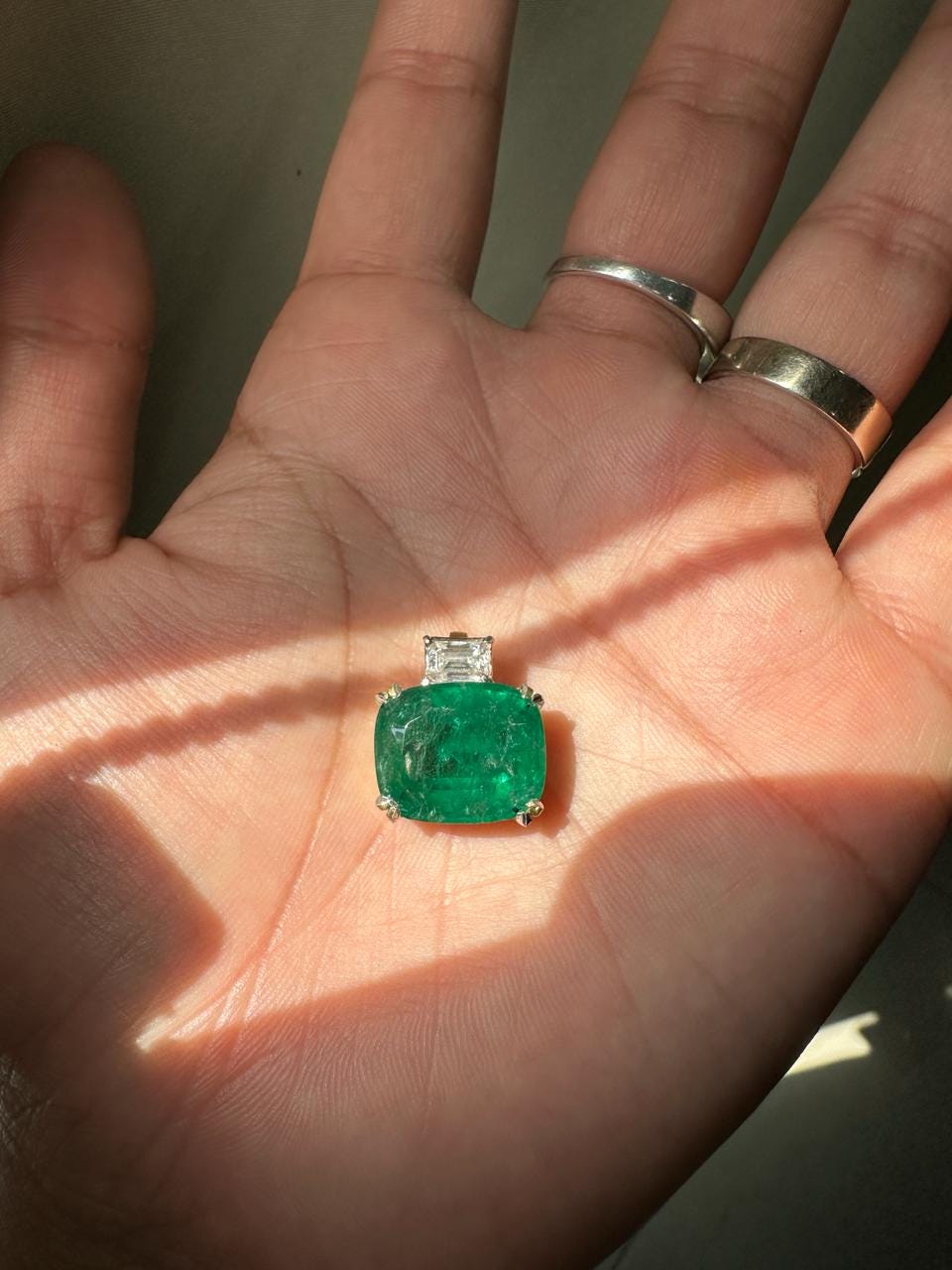 15 CT Emerald Pendant Necklace | 14K Gold Cushion Cut Moissanite Statement Jewelry
