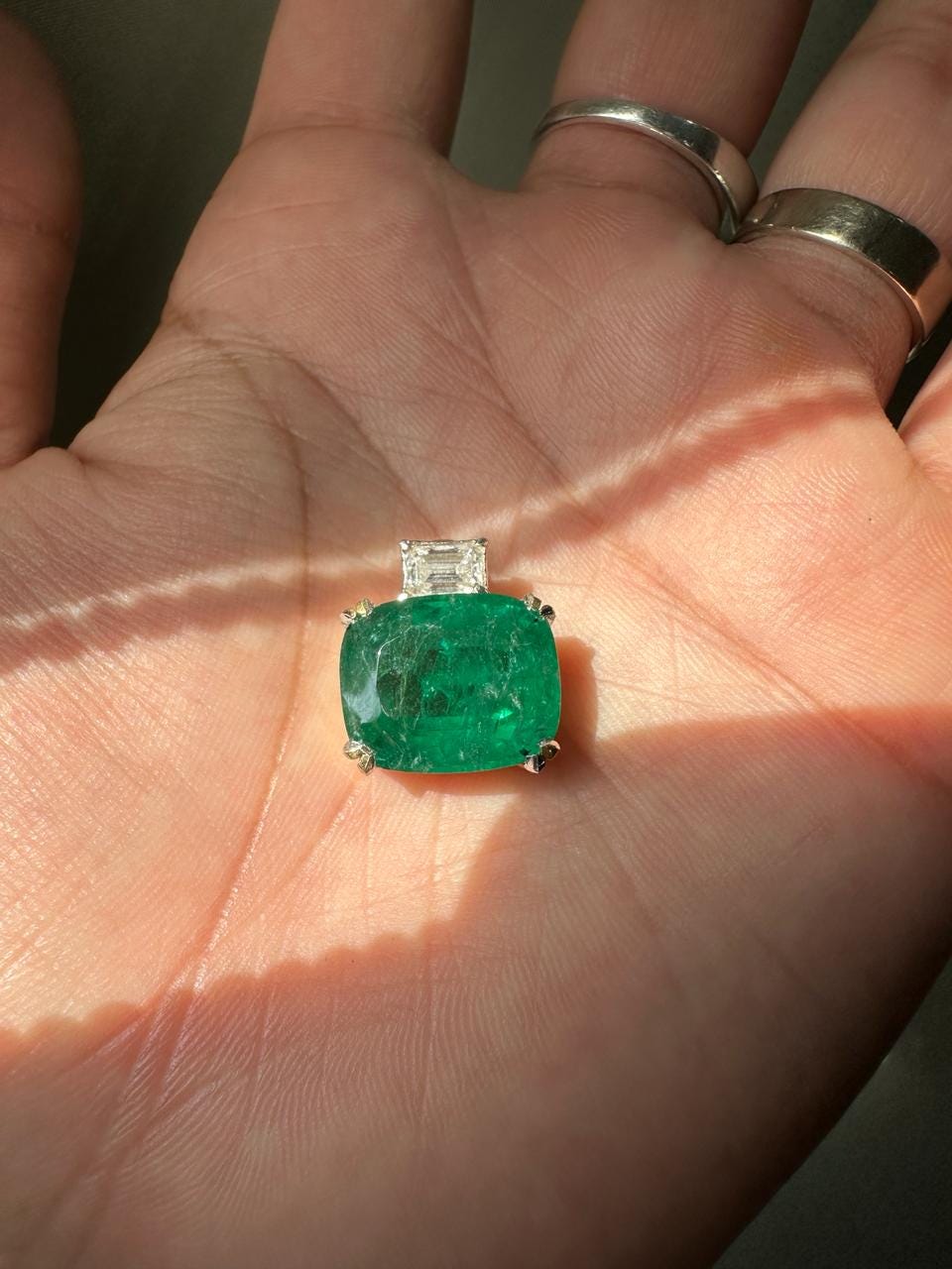 15 CT Emerald Pendant Necklace | 14K Gold Cushion Cut Moissanite Statement Jewelry