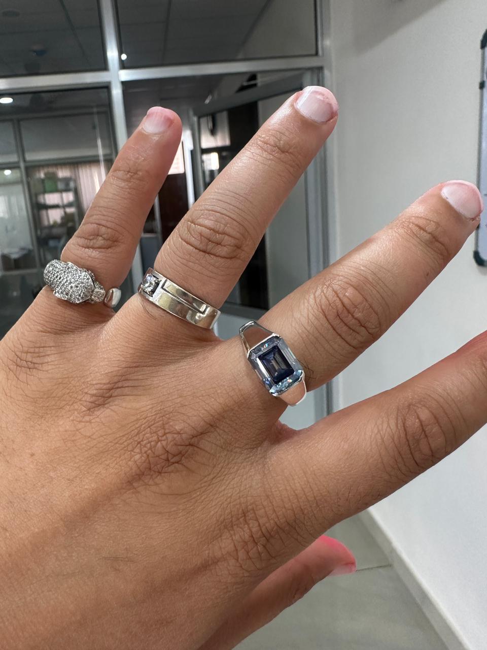 Ocean Blue Moissanite Men's Ring | 925 Silver | Emerald Shaped Gemstone ring