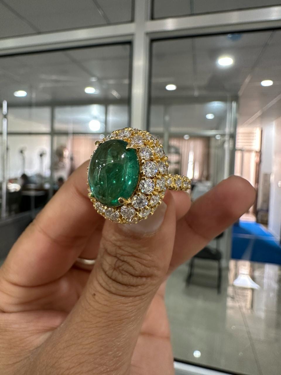 10 CT Emerald Double Halo Ring | 14K Yellow Gold, Moissanite Accents