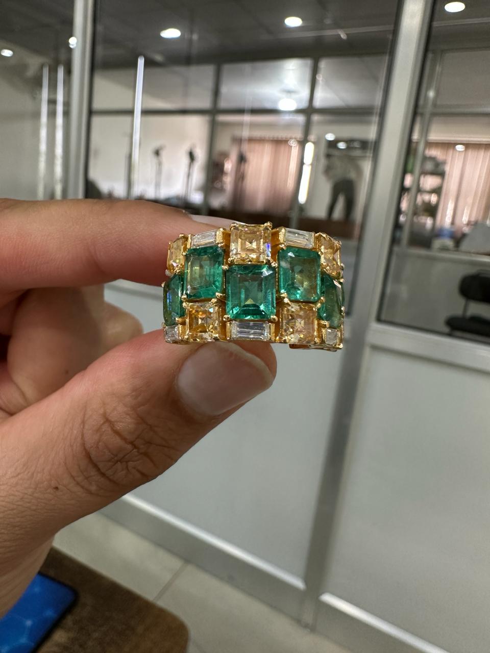 Multi Stone Emerald Engagement Ring | 14k Yellow Gold, Statement gift for her