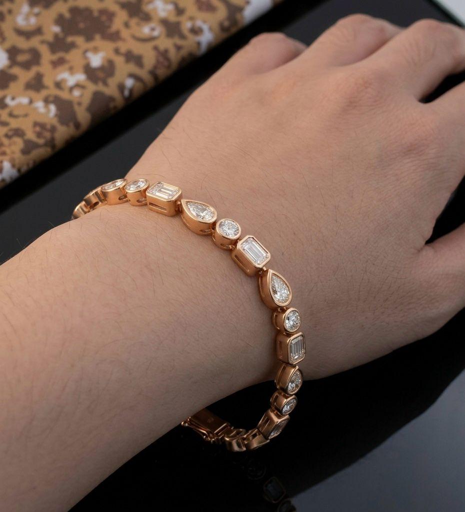 Mixed Shape Moissanite Tennis Bracelet | Rose Gold Finish, Bezel Set