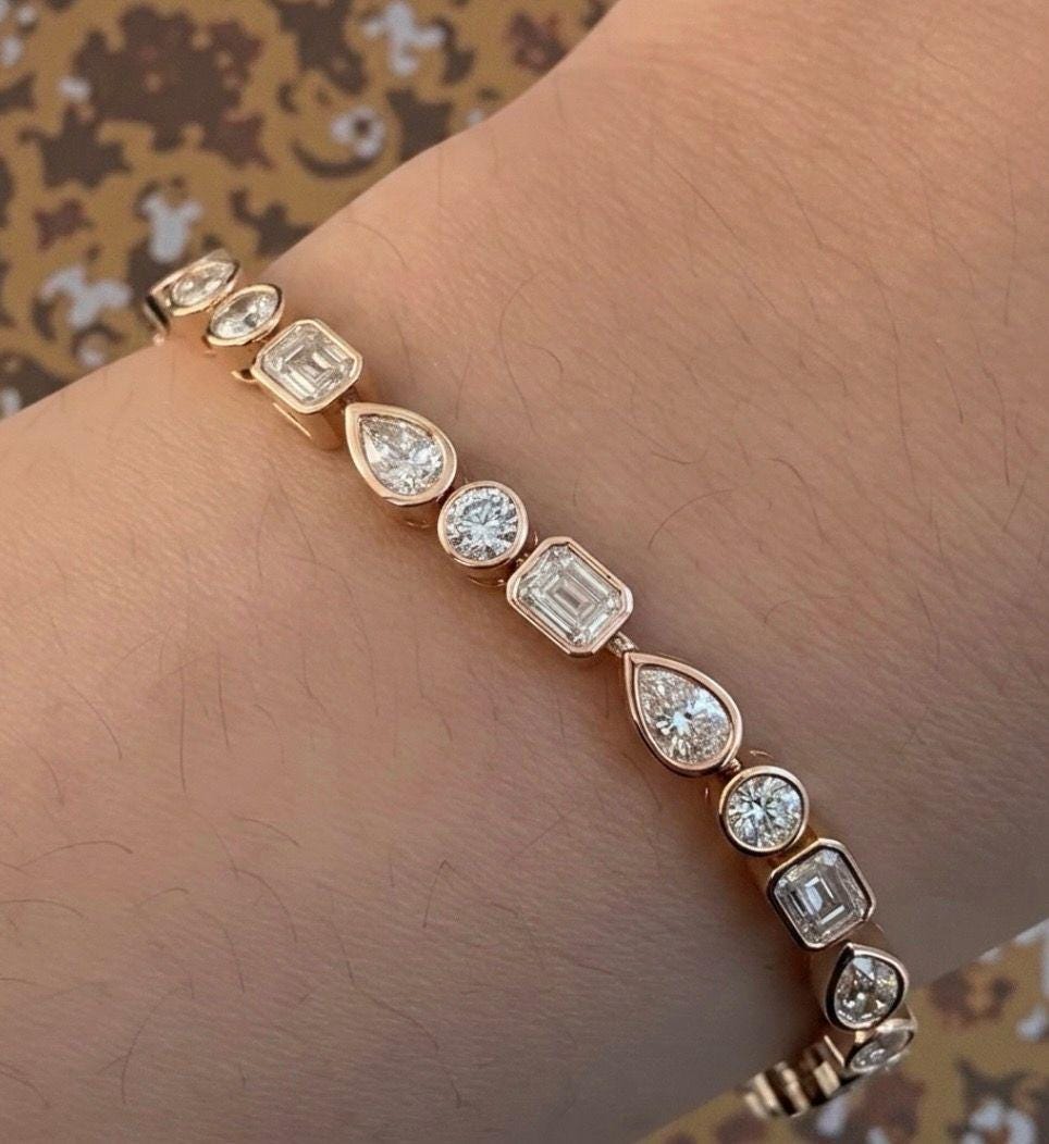 Mixed Shape Moissanite Tennis Bracelet | Rose Gold Finish, Bezel Set
