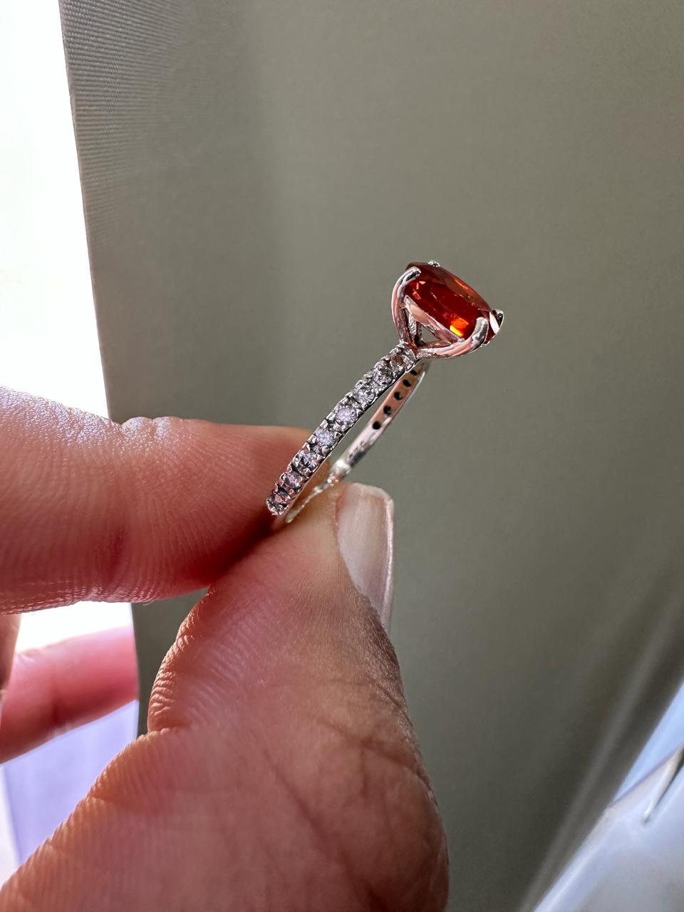 Natural Mexican Fire Opal Ring | 14K White Gold | Unique Engagement Ring 1.25 CT