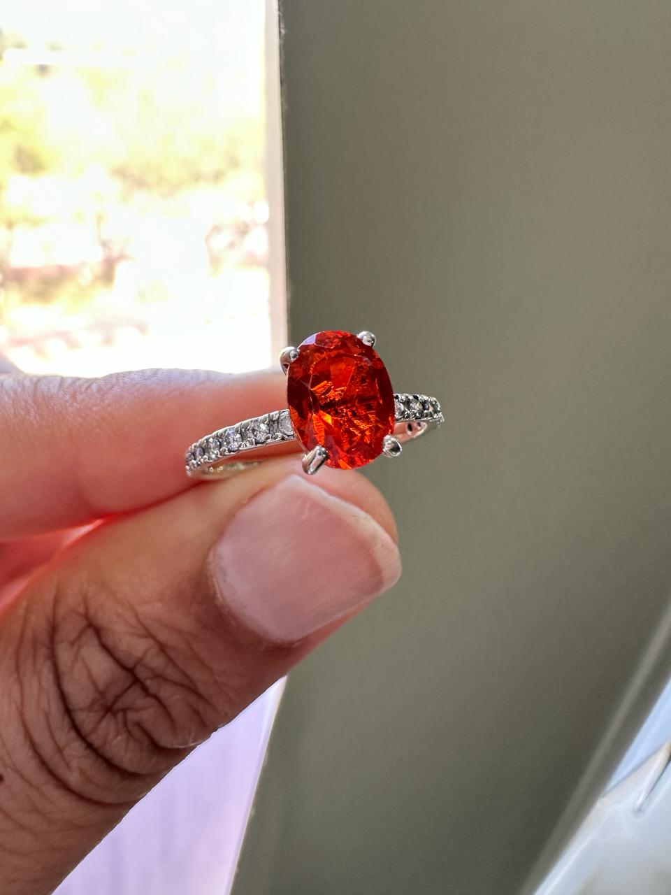 Natural Mexican Fire Opal Ring | 14K White Gold | Unique Engagement Ring 1.25 CT