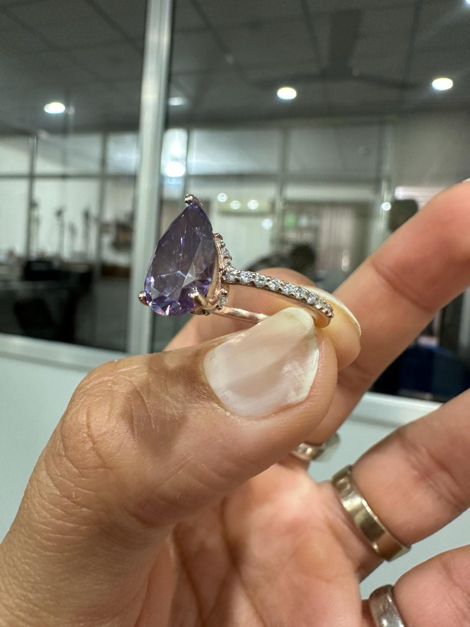 3.5 CT Purple Moissanite Engagement Ring, 14K Rose Gold Hidden Halo Ring