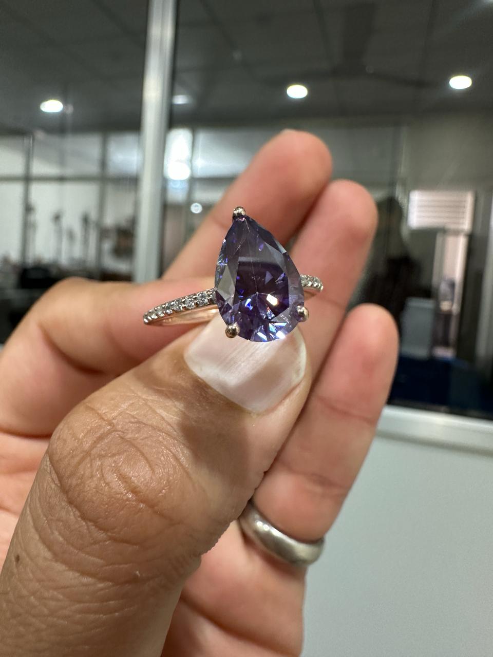 3.5 CT Purple Moissanite Engagement Ring, 14K Rose Gold Hidden Halo Ring