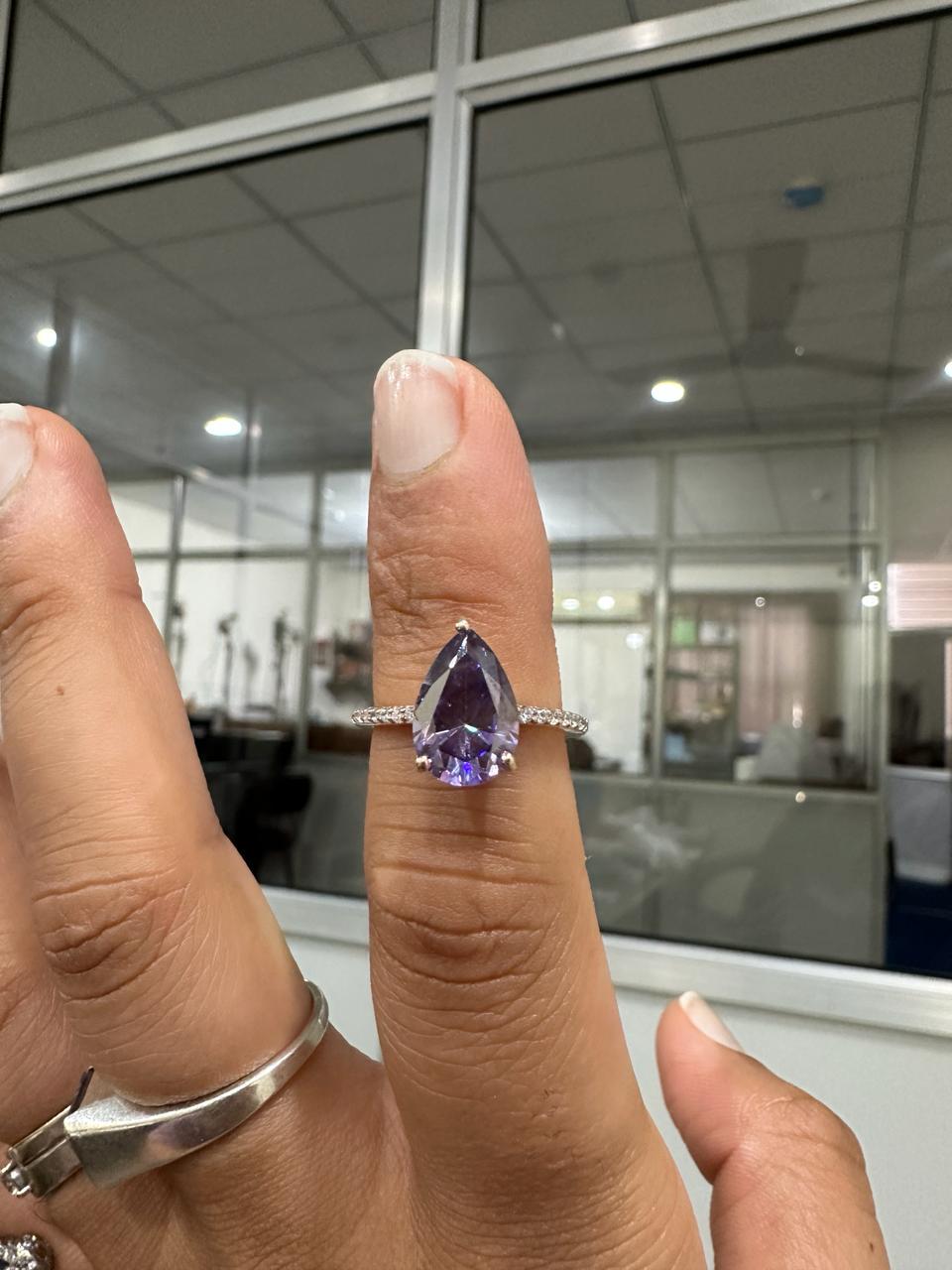 3.5 CT Purple Moissanite Engagement Ring, 14K Rose Gold Hidden Halo Ring
