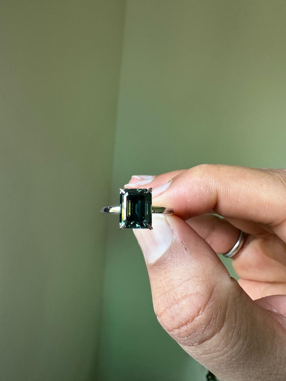 3 CT Emerald Cut Alexandrite Engagement Ring | 14K White Gold Solitaire Proposal Ring