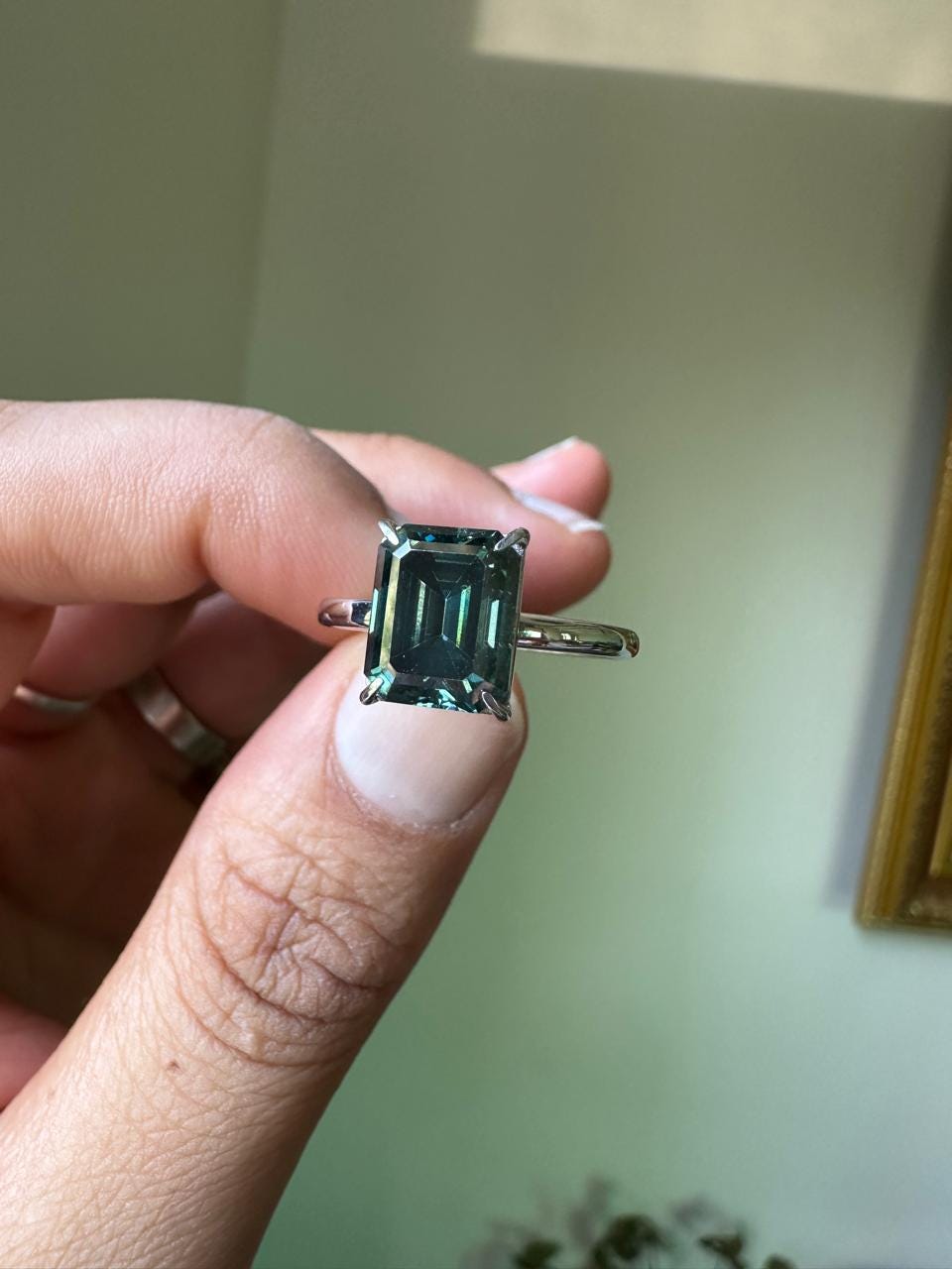 3 CT Emerald Cut Alexandrite Engagement Ring | 14K White Gold Solitaire Proposal Ring