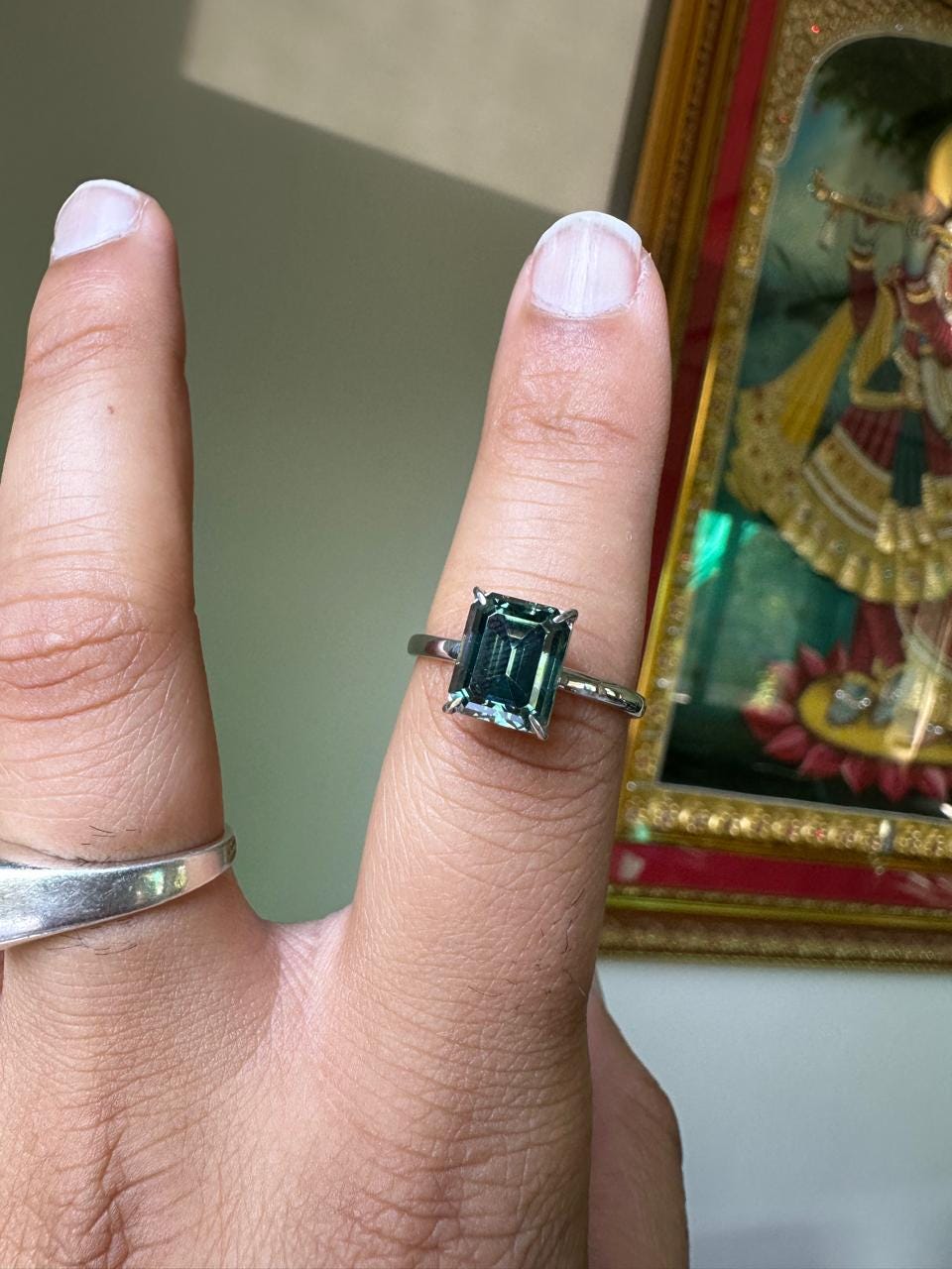 3 CT Emerald Cut Alexandrite Engagement Ring | 14K White Gold Solitaire Proposal Ring