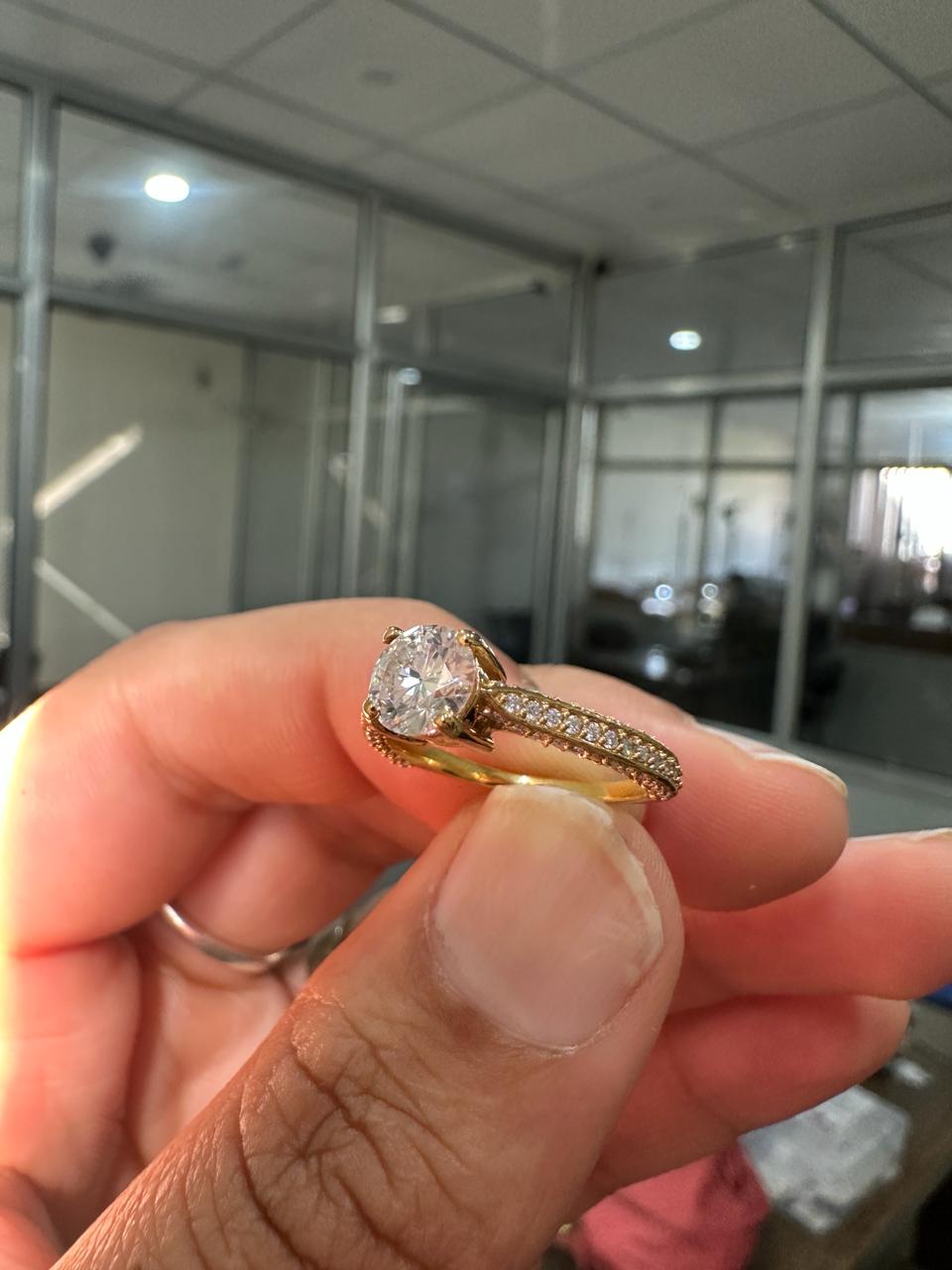 1 CT Round Lab Diamond Engagement Ring, 14K Yellow Gold, IGI Certified Pavé Band