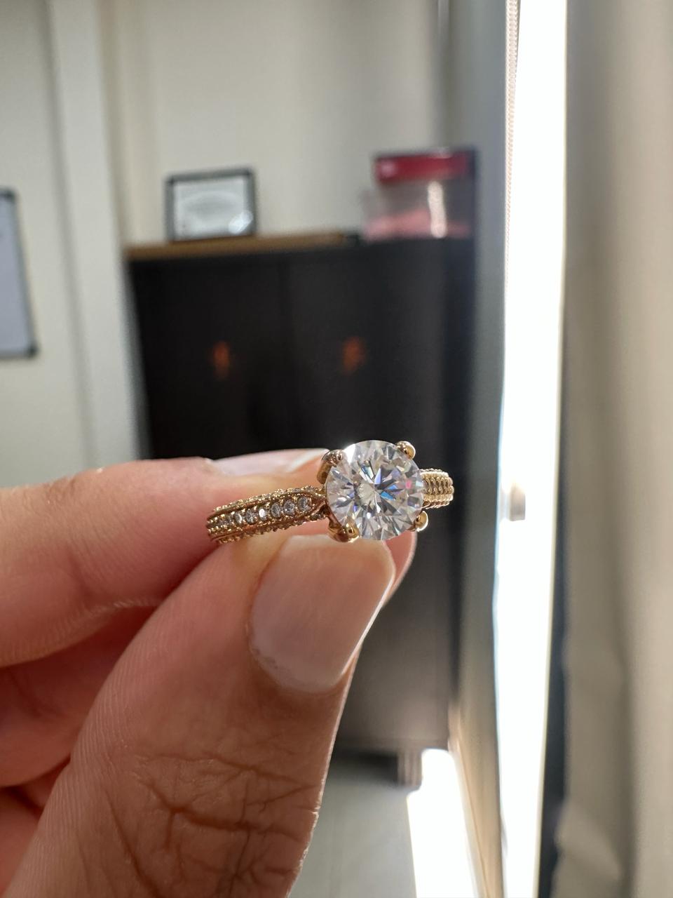 1 CT Round Lab Diamond Engagement Ring, 14K Yellow Gold, IGI Certified Pavé Band