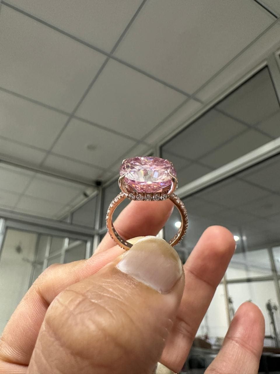 10 CT Pink Emerald Moissanite Engagement Ring