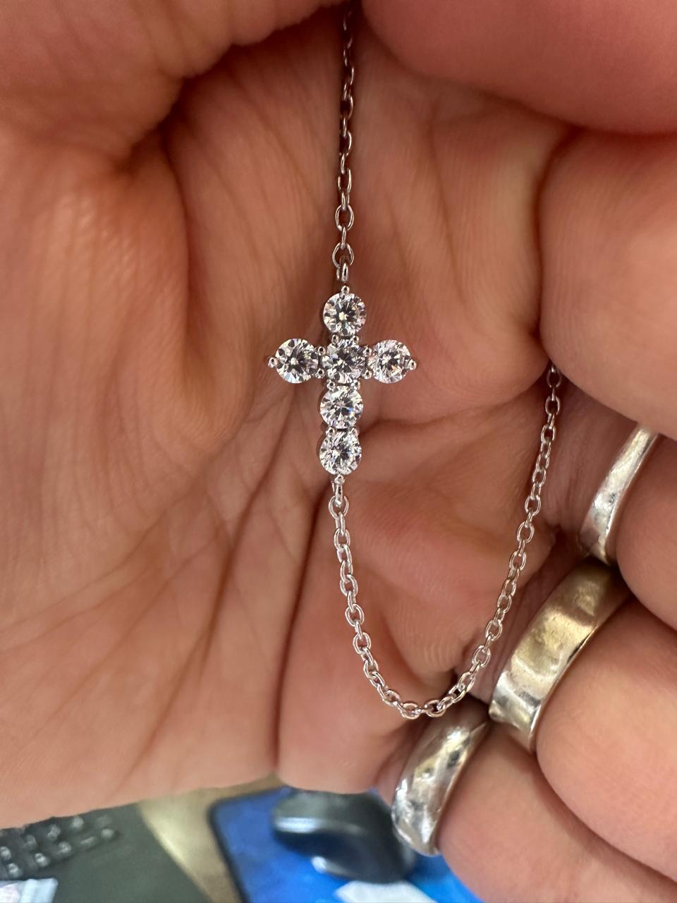 Cross Moissanite Bracelet | 1.5 CT Sterling Silver Dainty Chain Jewelry