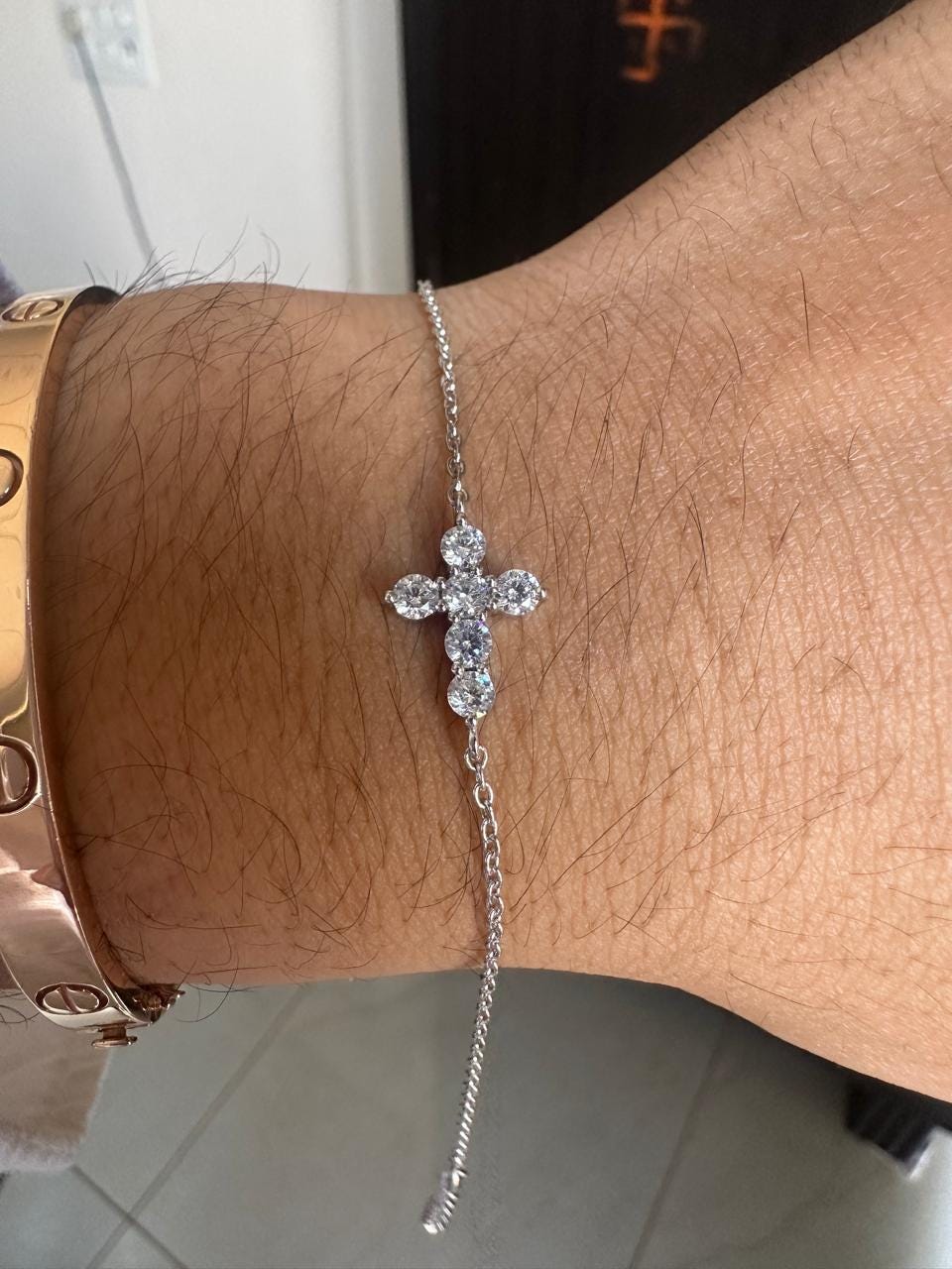 Cross Moissanite Bracelet | 1.5 CT Sterling Silver Dainty Chain Jewelry