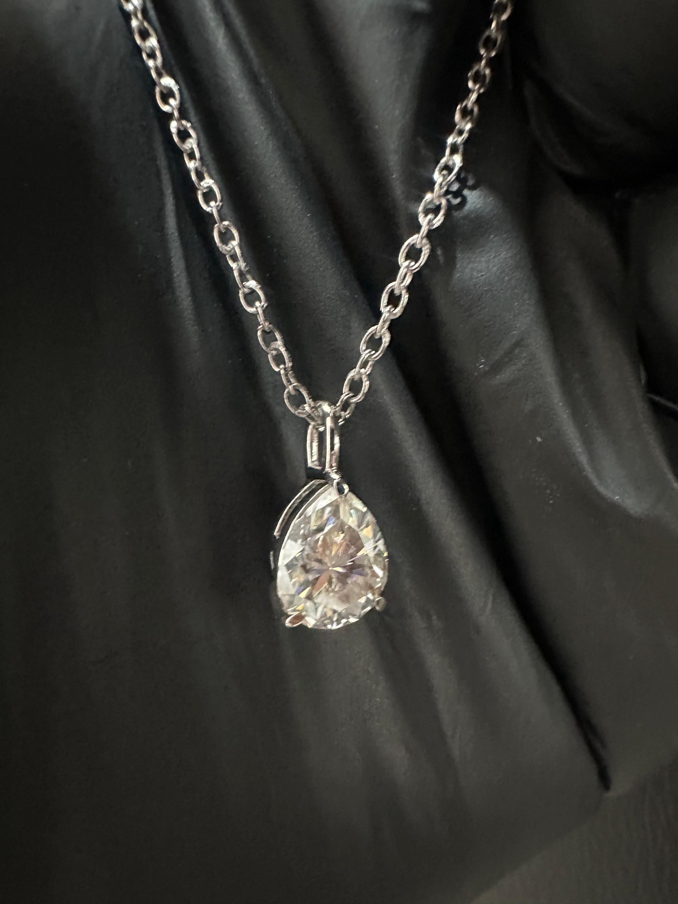 Pear Moissanite Solitaire Pendant | 2 CT 14K White Gold Minimal Necklace