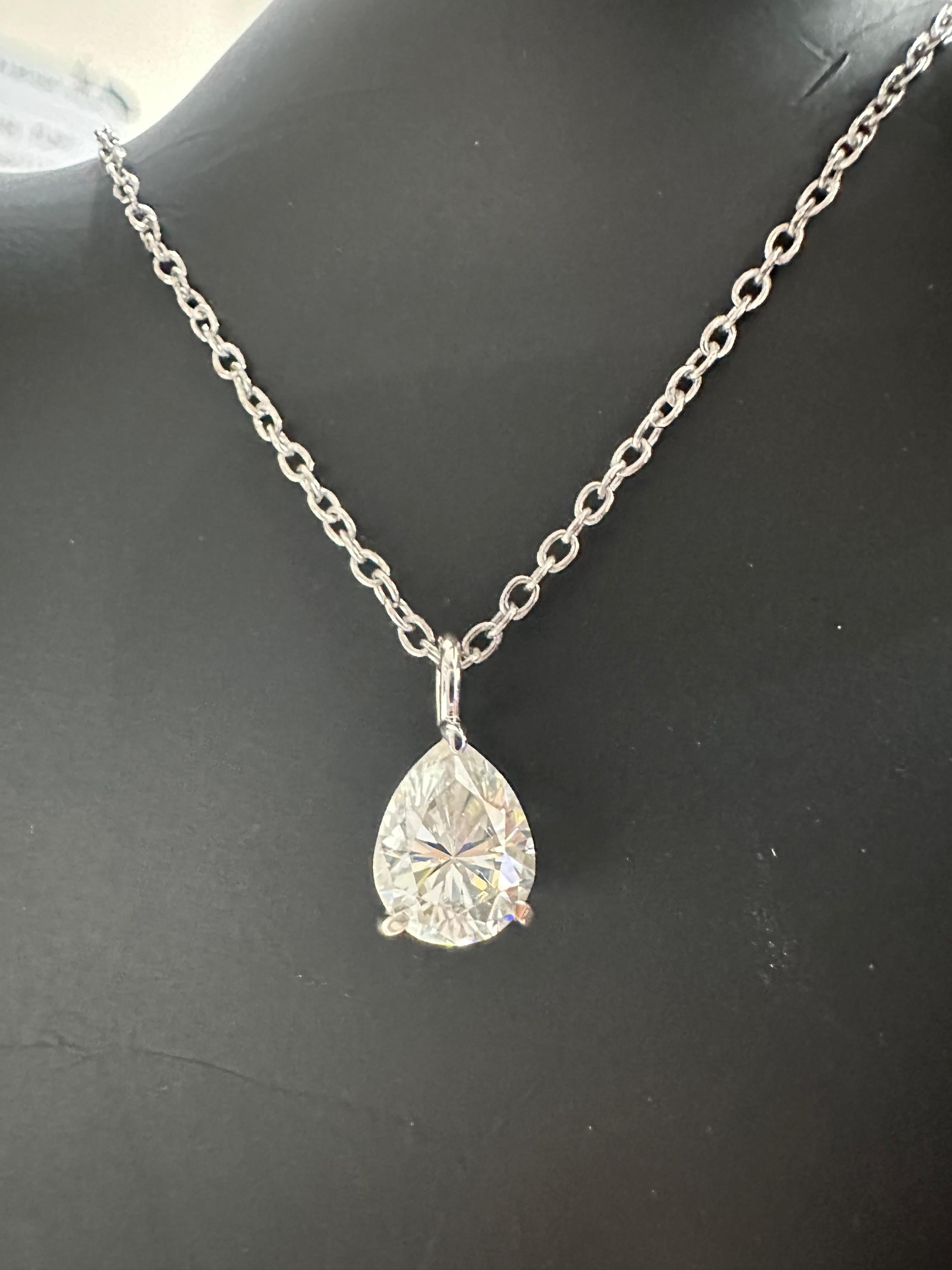 Pear Moissanite Solitaire Pendant | 2 CT 14K White Gold Minimal Necklace