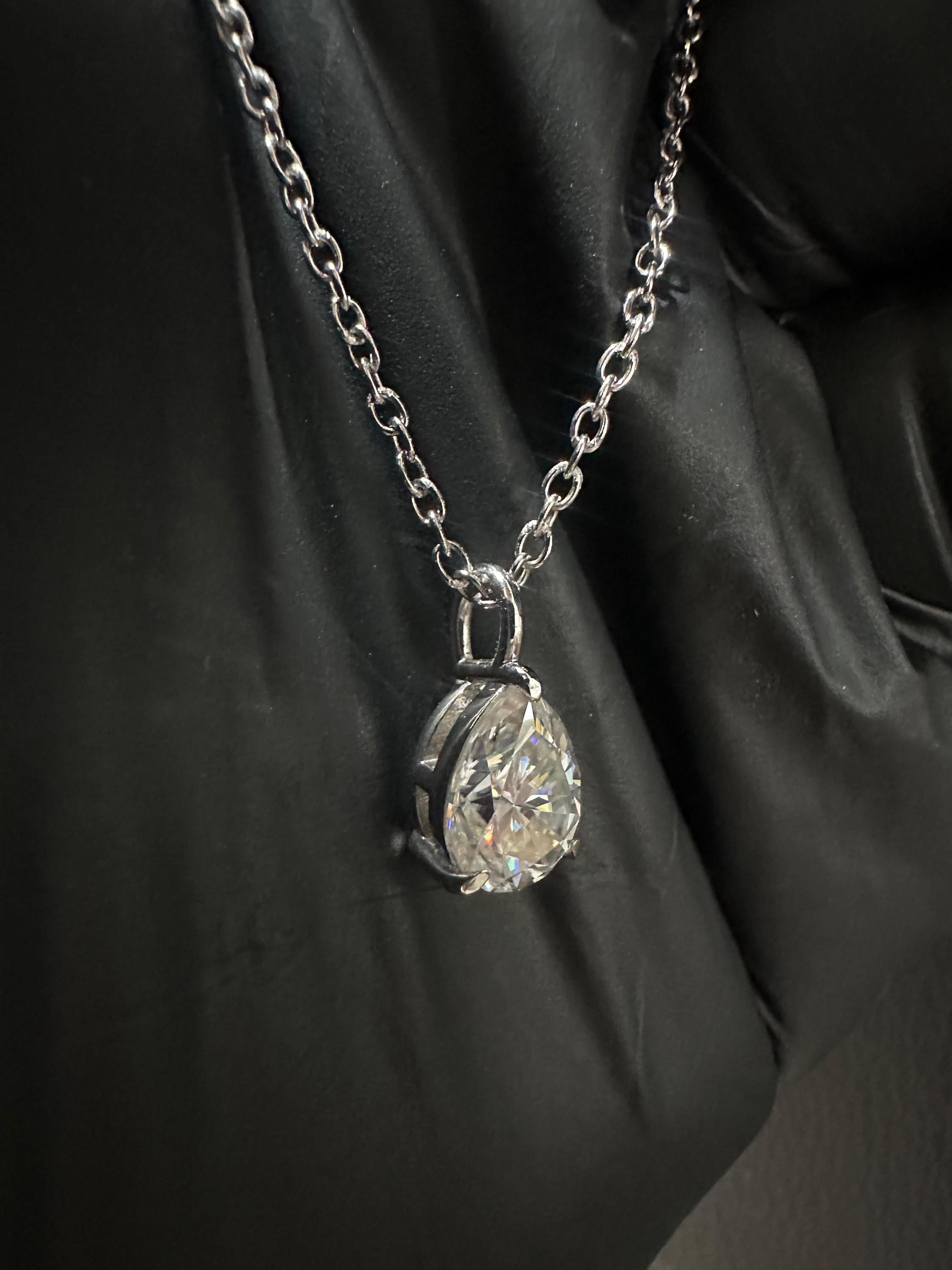 Pear Moissanite Solitaire Pendant | 2 CT 14K White Gold Minimal Necklace