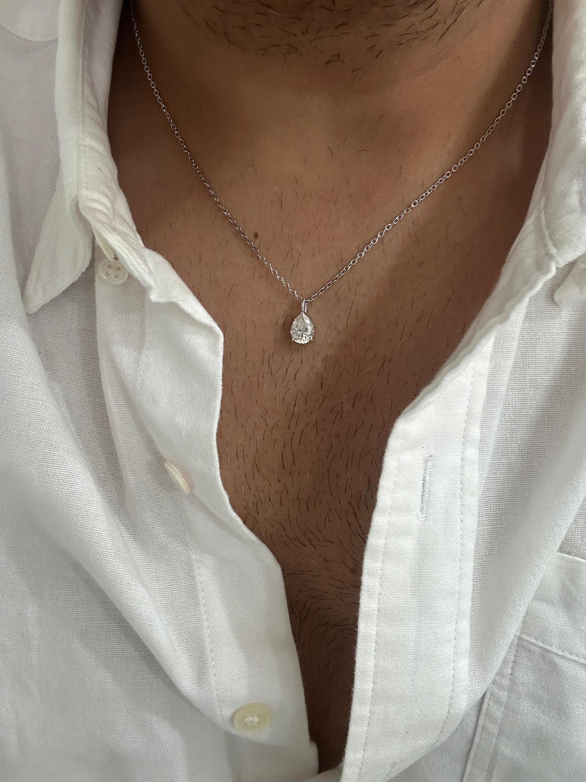 Pear Moissanite Solitaire Pendant | 2 CT 14K White Gold Minimal Necklace
