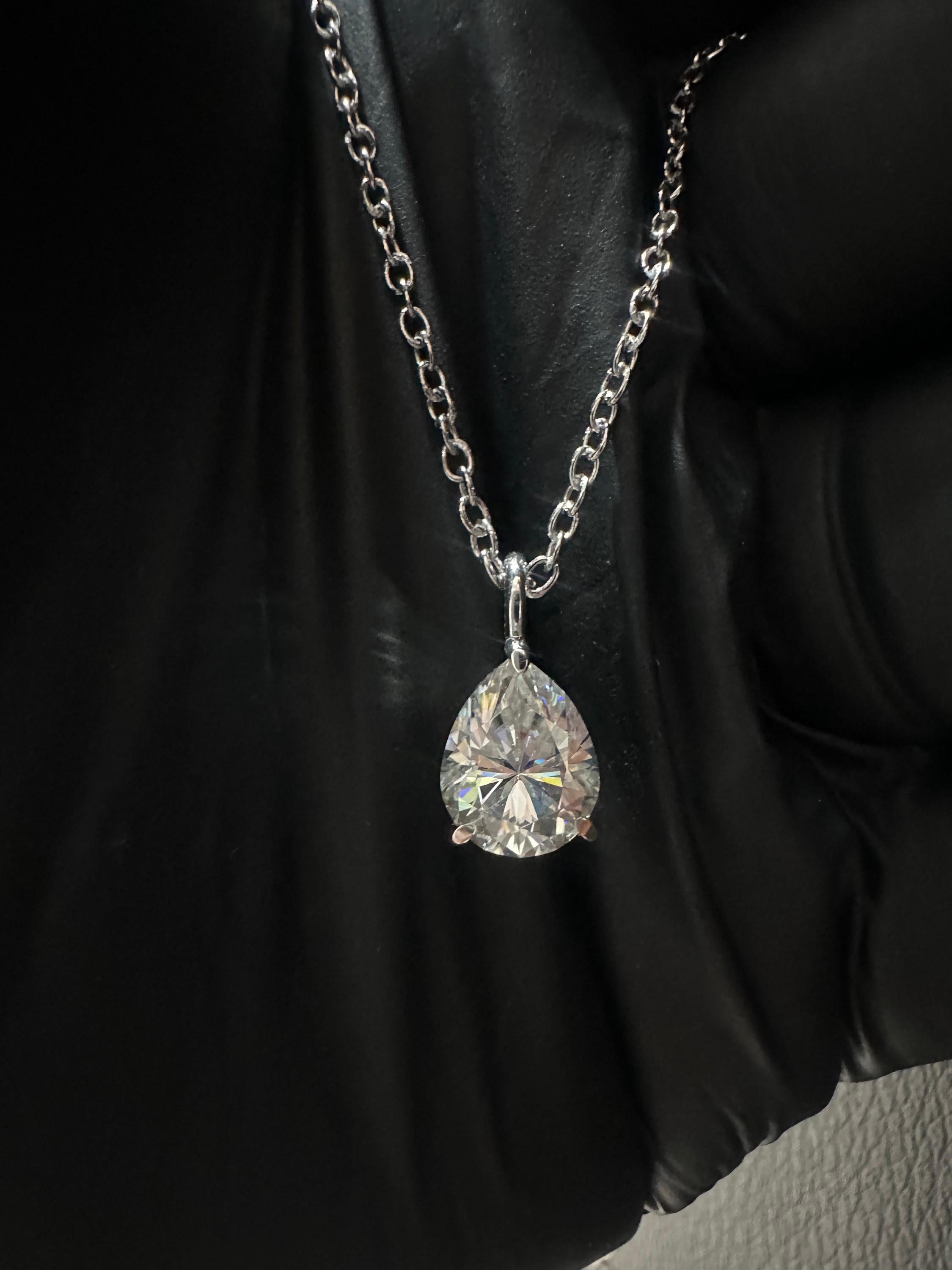 Pear Moissanite Solitaire Pendant | 2 CT 14K White Gold Minimal Necklace