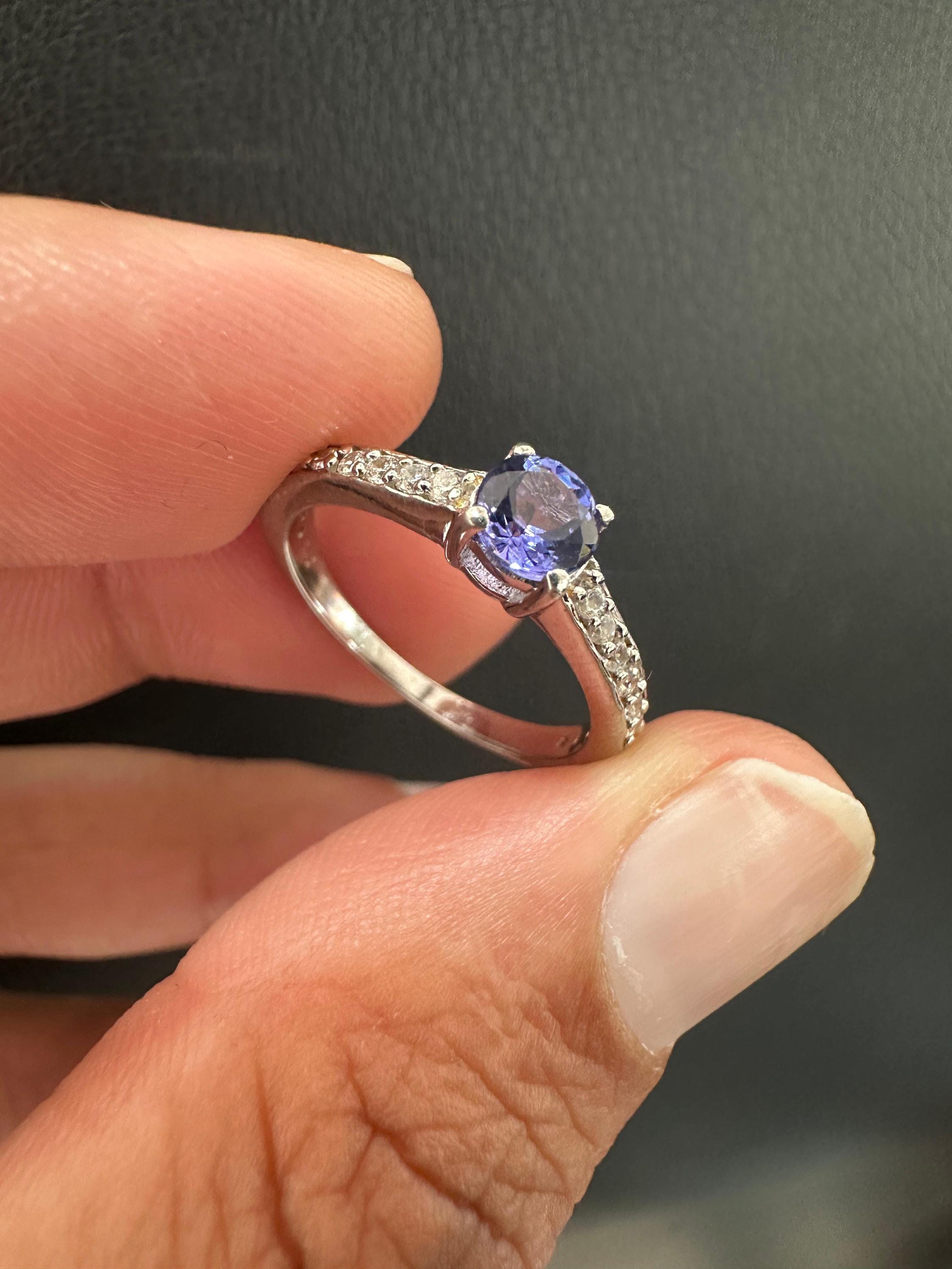 Natural Tanzanite Diamond Ring for women | 14K White Gold, Anniversary Gift for her