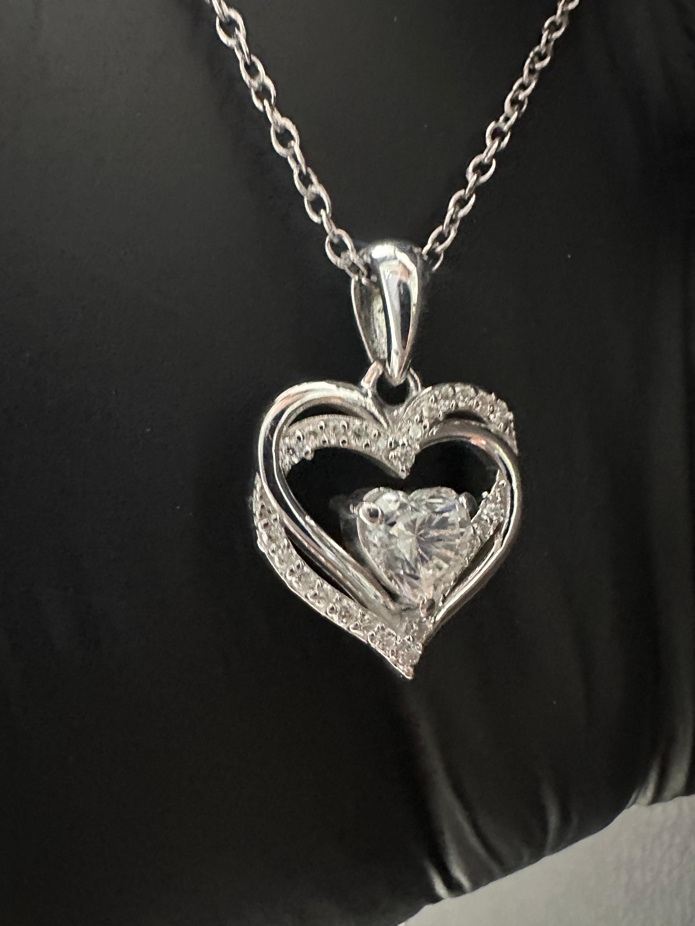 Heart Moissanite Pendant | Double Heart Halo Sterling Silver Necklace | Romantic Christmas Gift
