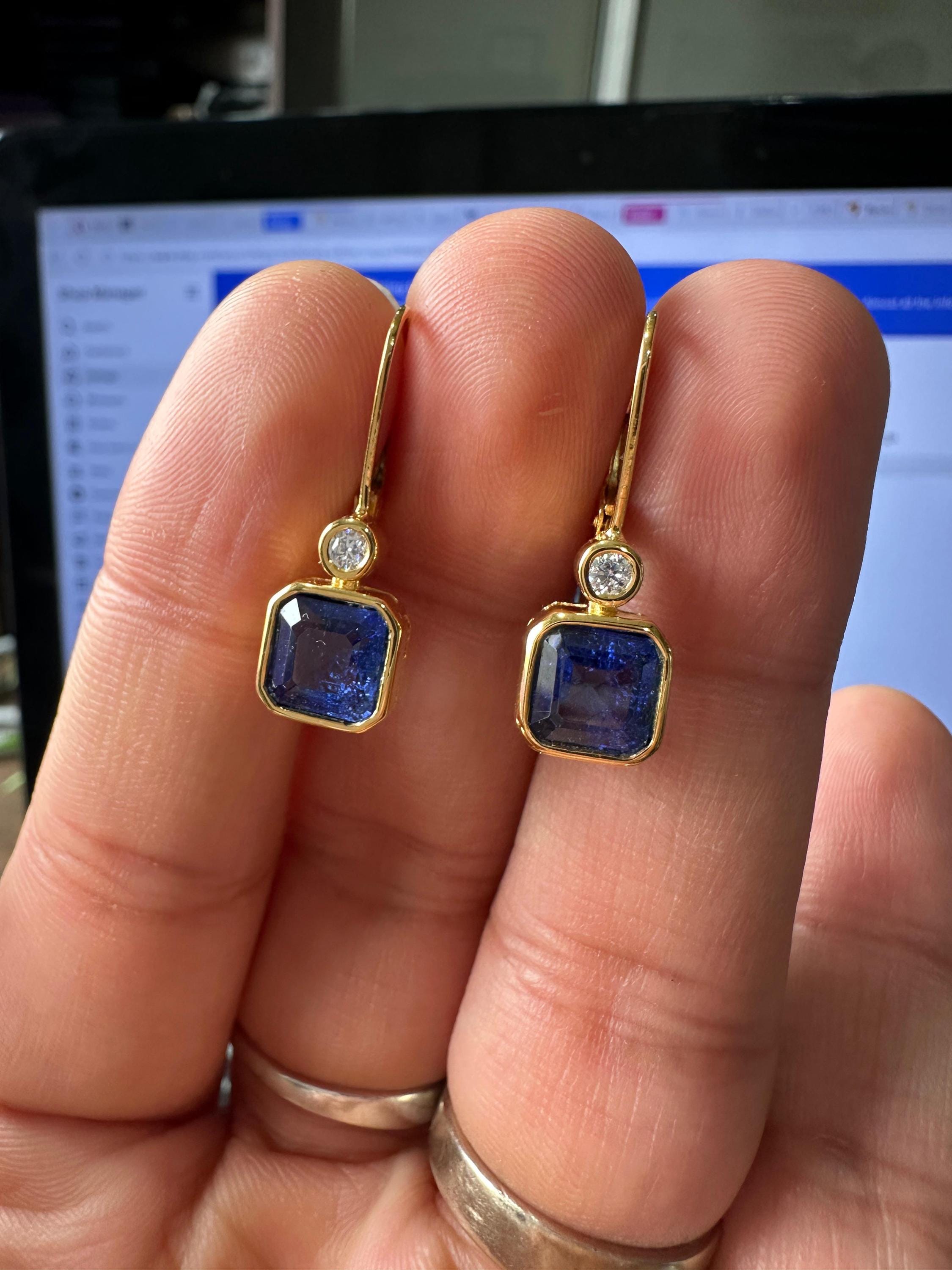 14k Yellow Gold Sapphire Lever Back Earrings, Luxury Anniversary Gifts for her
