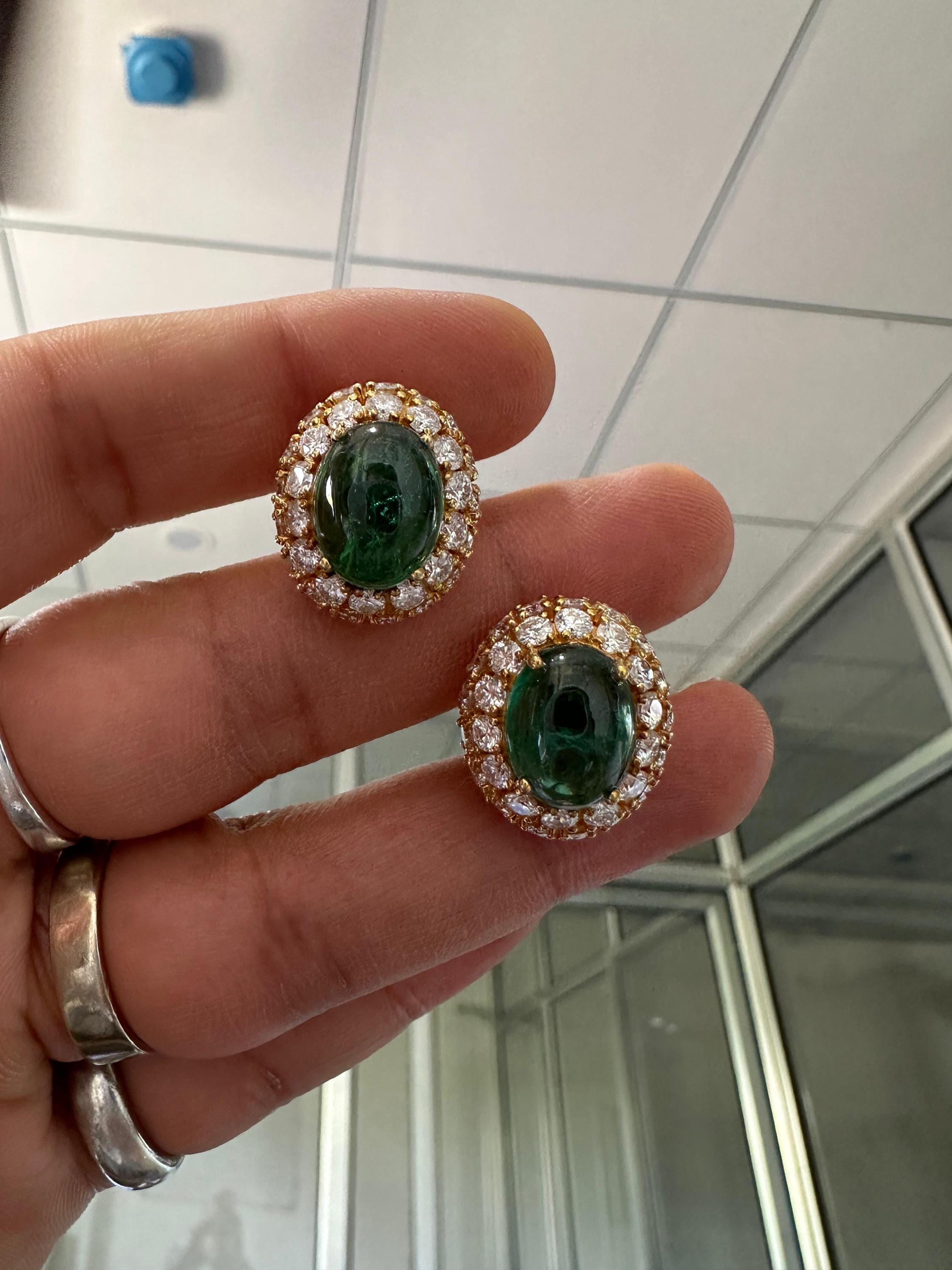 14K Gold Oval Emerald Diamond Halo Earrings | 15 CT Statement Bridal Jewelry