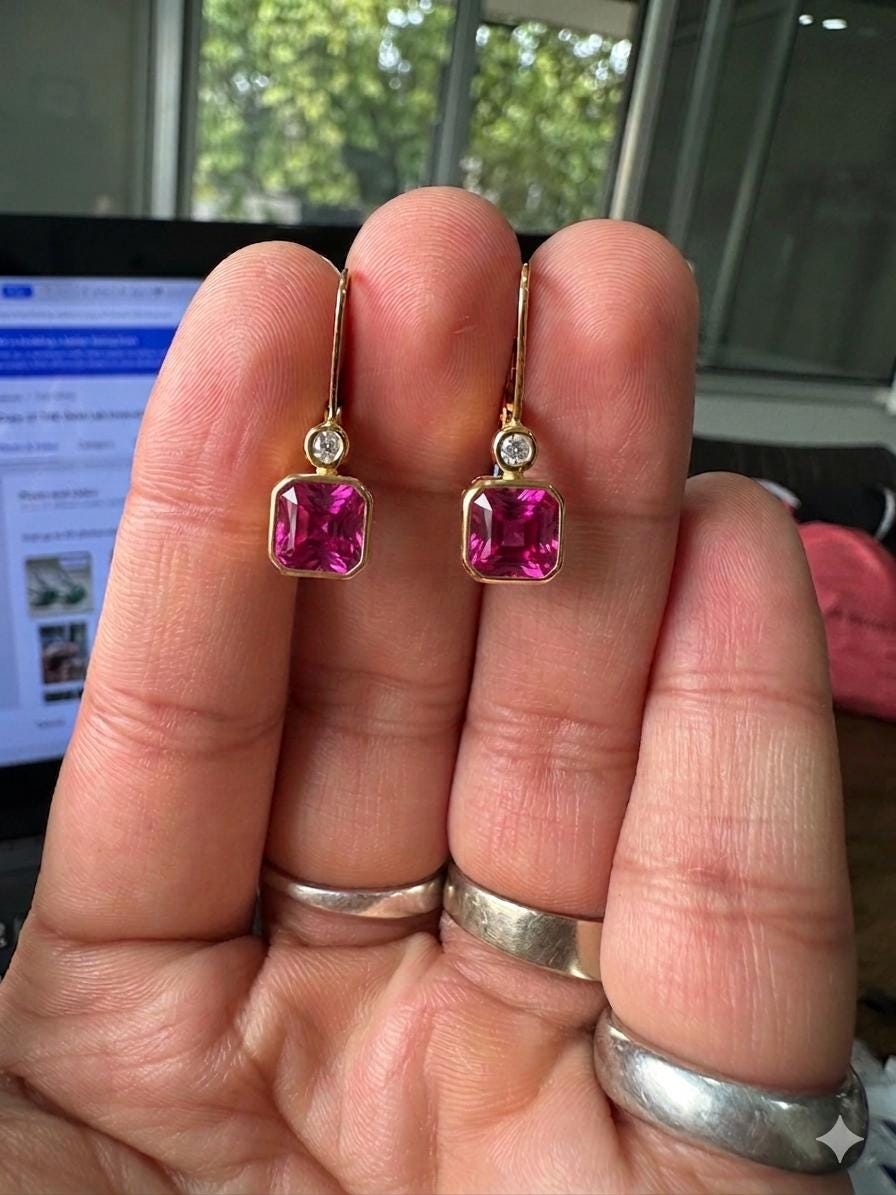 14K Gold Asscher Ruby Drop Earrings, Luxury Gift ideas for her