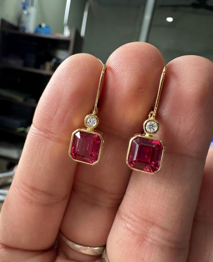 14K Gold Ruby Diamond Drop Earrings | Pink Gemstone Hoops, Fine Jewelry for gift