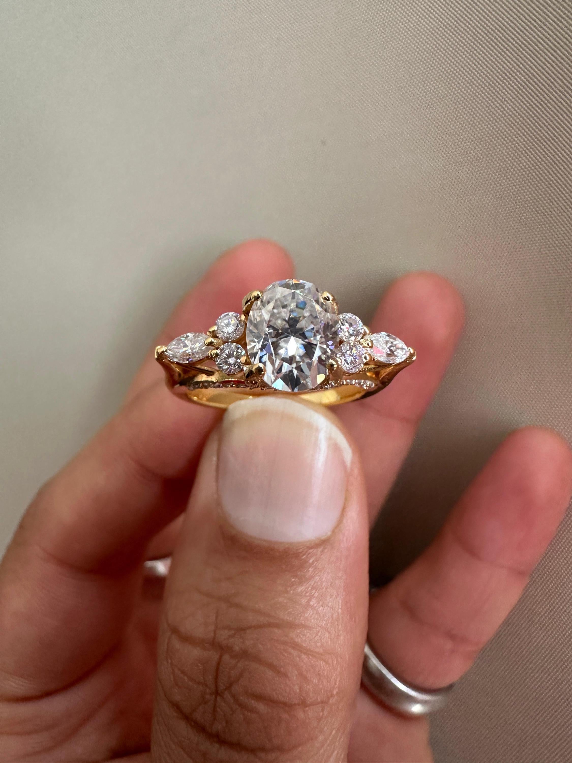 2 CT Oval Lab Diamond Ring 14K Gold | Vintage Inspired Engagement Ring