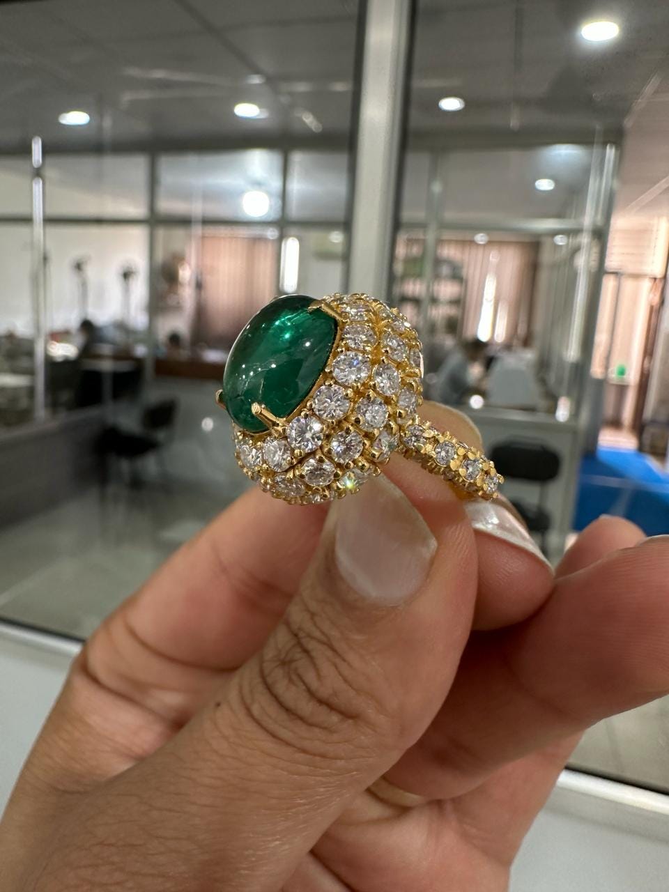 10 CT Emerald Double Halo Ring | 14K Yellow Gold, Moissanite Accents