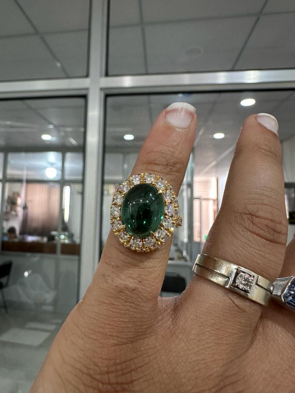 10 CT Emerald Double Halo Ring | 14K Yellow Gold, Moissanite Accents