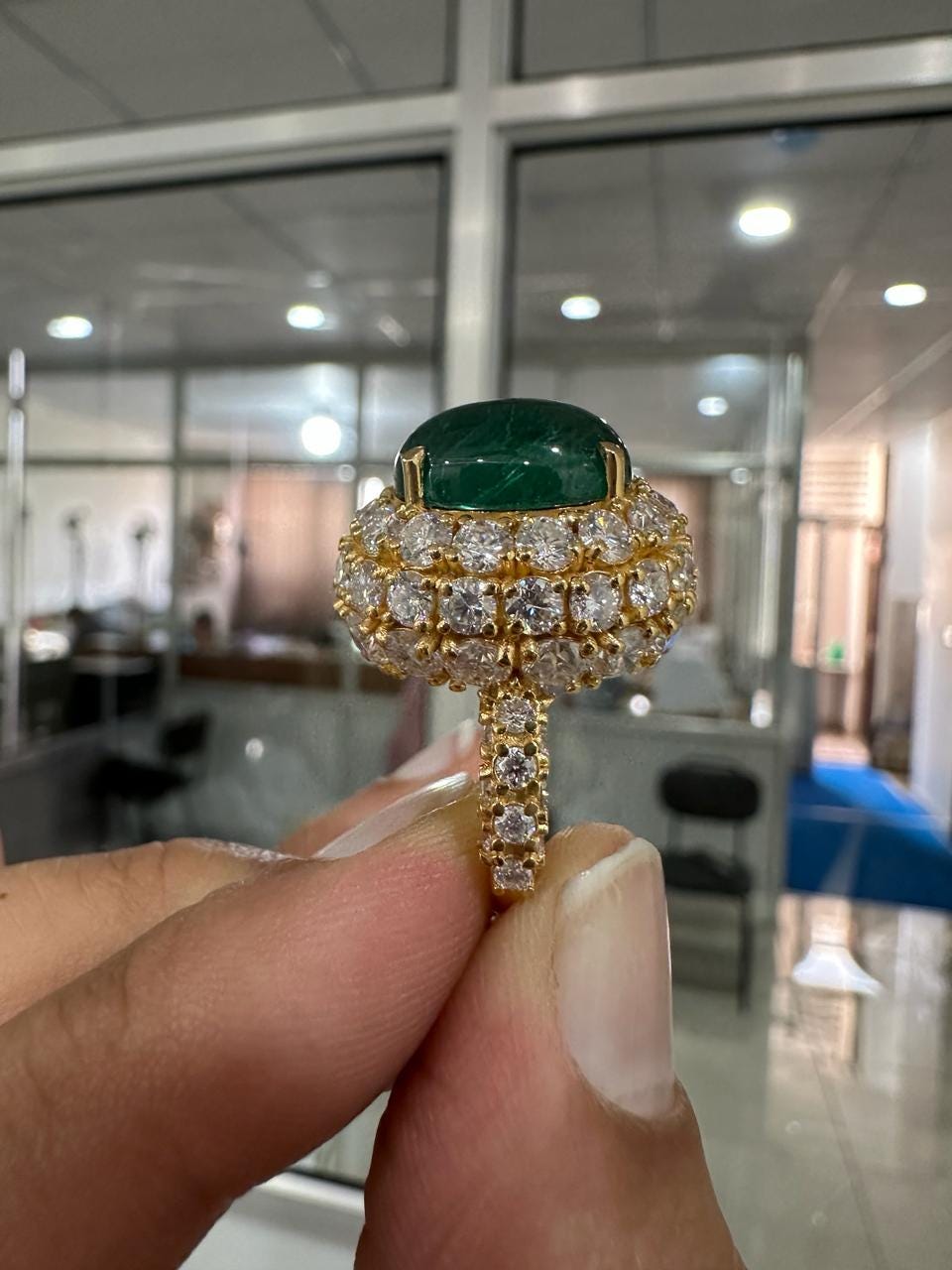 10 CT Emerald Double Halo Ring | 14K Yellow Gold, Moissanite Accents